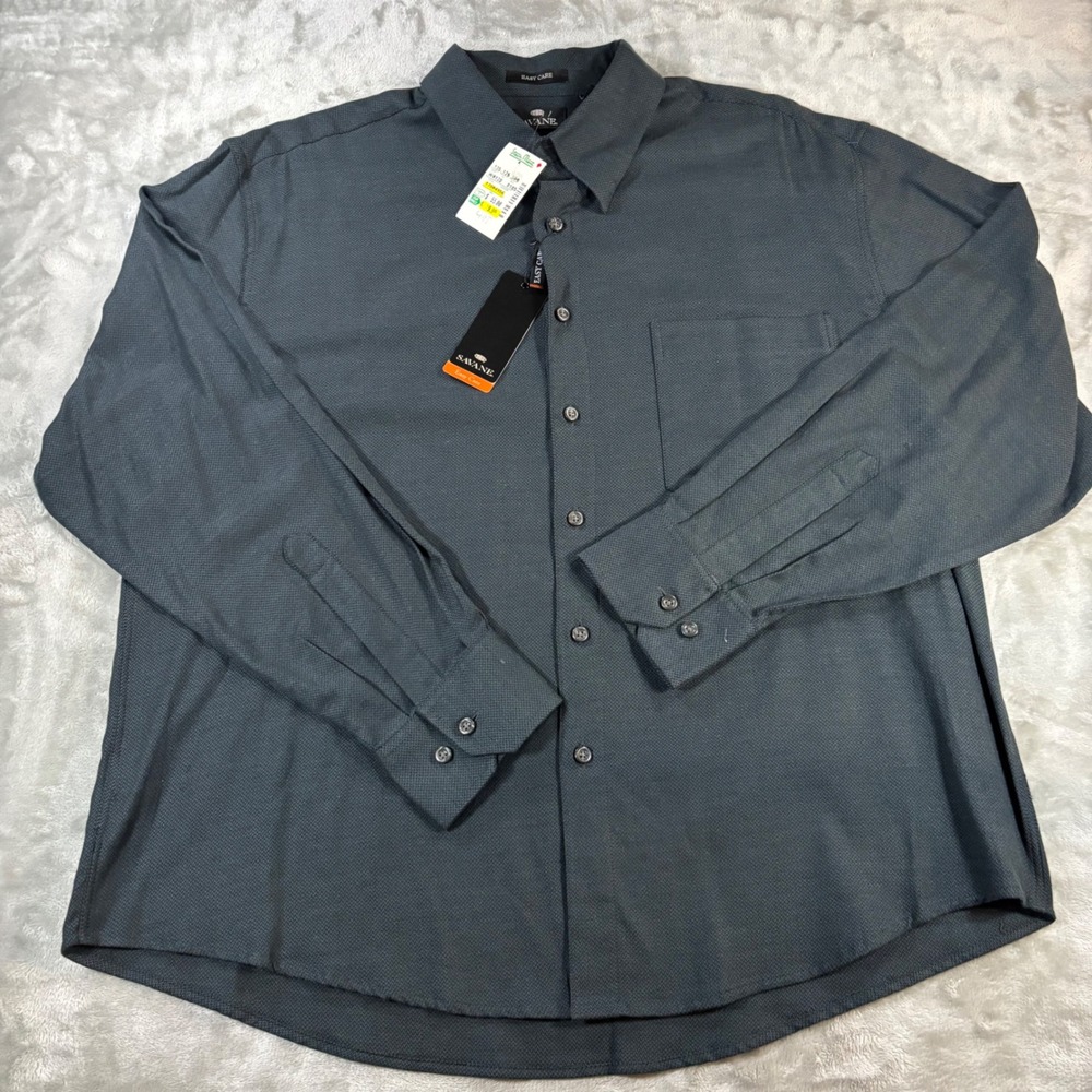 NWT Savane Easy Care Mens XL Gray Herringbone Long Sleeve ButtonDown Shirt W0128
